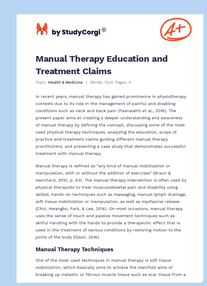 Manual Therapy Education and Treatment Claims. Page 1