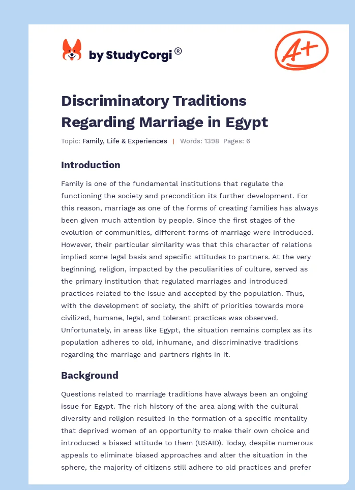 Discriminatory Traditions Regarding Marriage in Egypt. Page 1