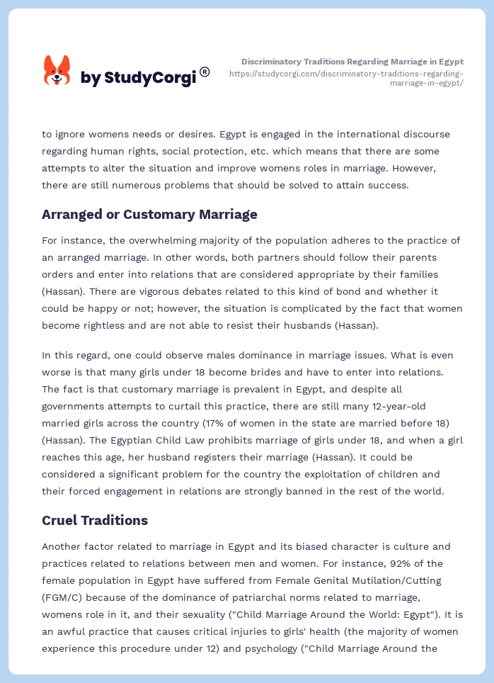 Discriminatory Traditions Regarding Marriage in Egypt. Page 2