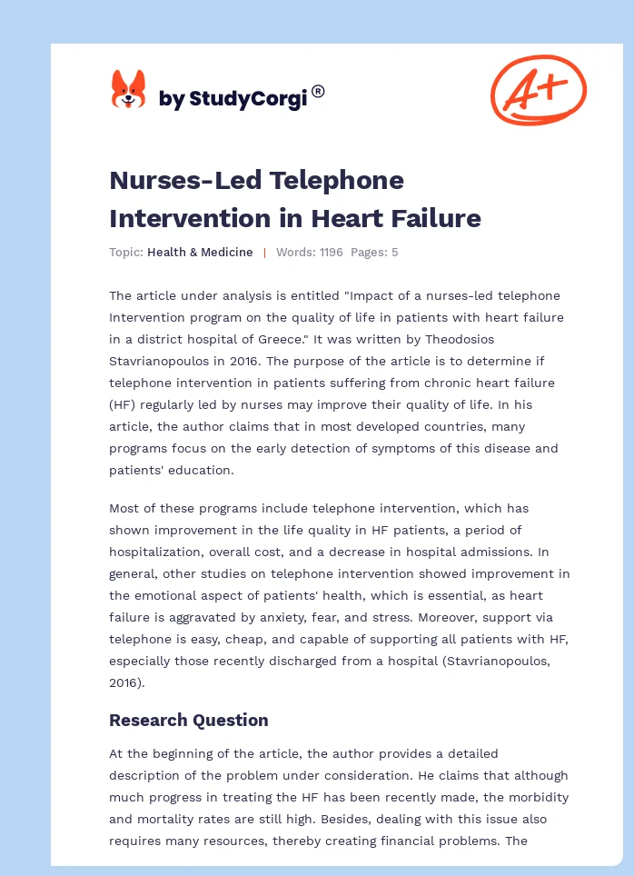 Nurses-Led Telephone Intervention in Heart Failure. Page 1