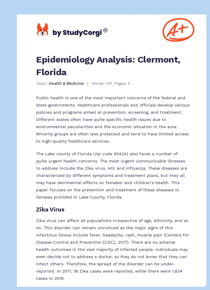 Epidemiology Analysis: Clermont, Florida. Page 1