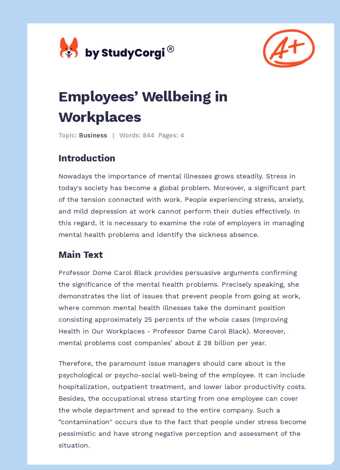Employees’ Wellbeing in Workplaces. Page 1