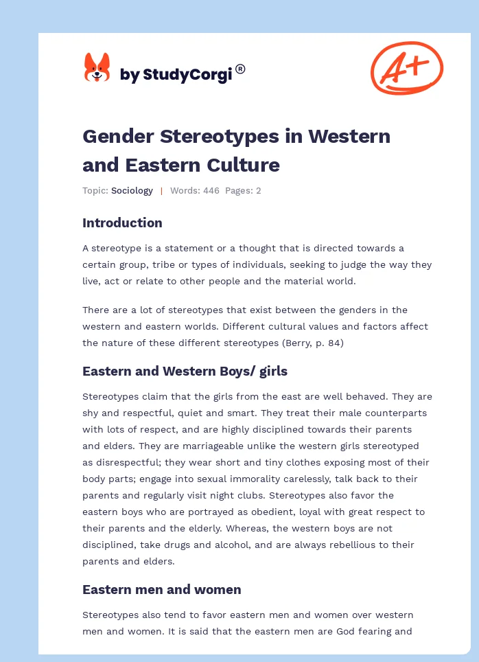 Gender Stereotypes in Western and Eastern Culture. Page 1