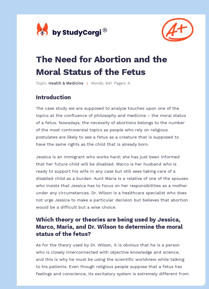 The Need for Abortion and the Moral Status of the Fetus. Page 1