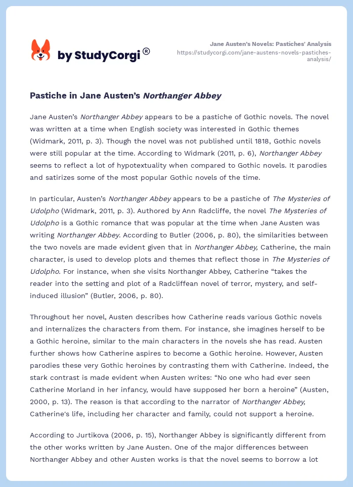 Jane Austen’s Novels: Pastiches' Analysis. Page 2