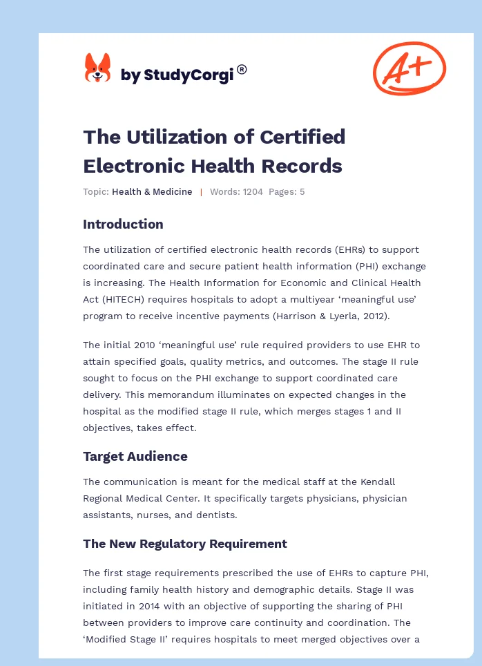 The Utilization of Certified Electronic Health Records. Page 1