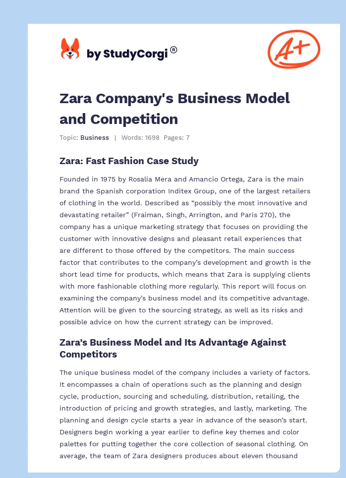 Zara Company's Business Model and Competition. Page 1