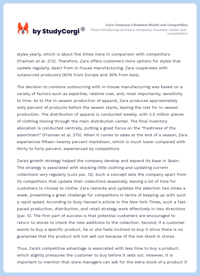 Zara Company's Business Model and Competition. Page 2