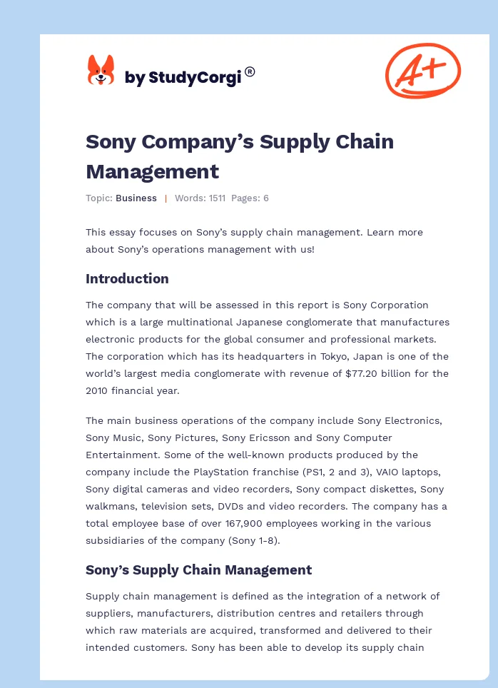 Sony Company’s Supply Chain Management. Page 1