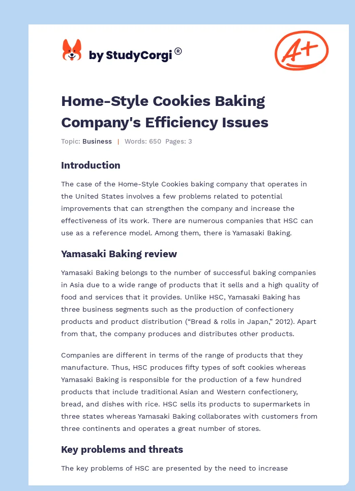 Home-Style Cookies Baking Company's Efficiency Issues. Page 1