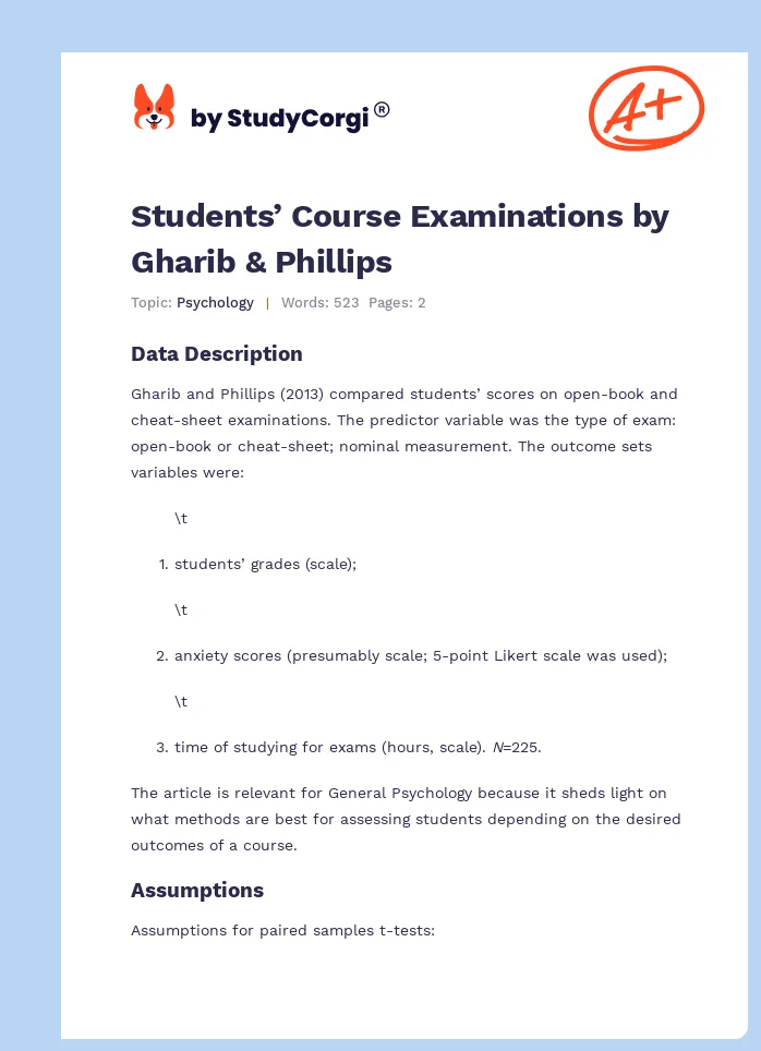 Students’ Course Examinations by Gharib & Phillips. Page 1