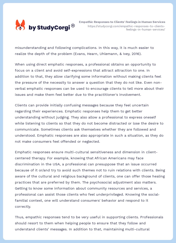 Empathic Responses to Clients' Feelings in Human Services. Page 2