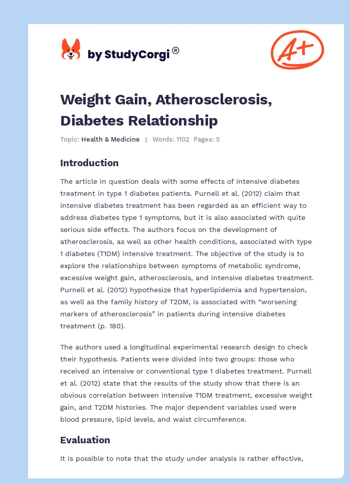 Weight Gain, Atherosclerosis, Diabetes Relationship. Page 1