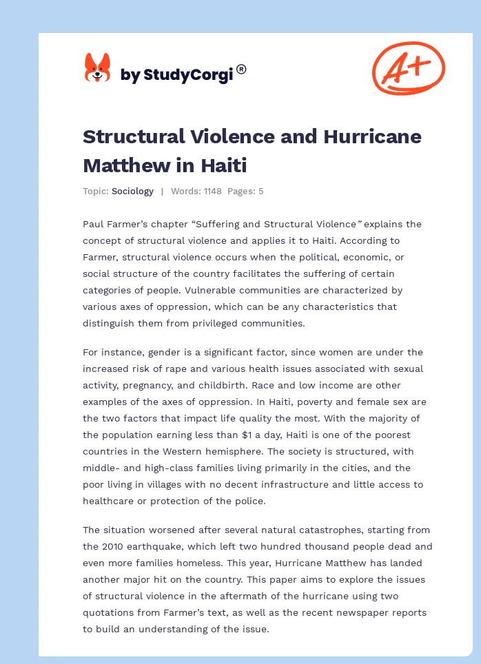 Structural Violence and Hurricane Matthew in Haiti. Page 1