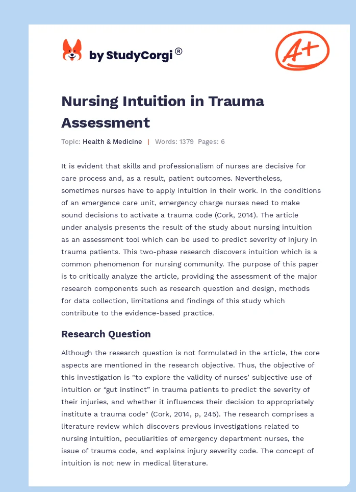 Nursing Intuition in Trauma Assessment. Page 1