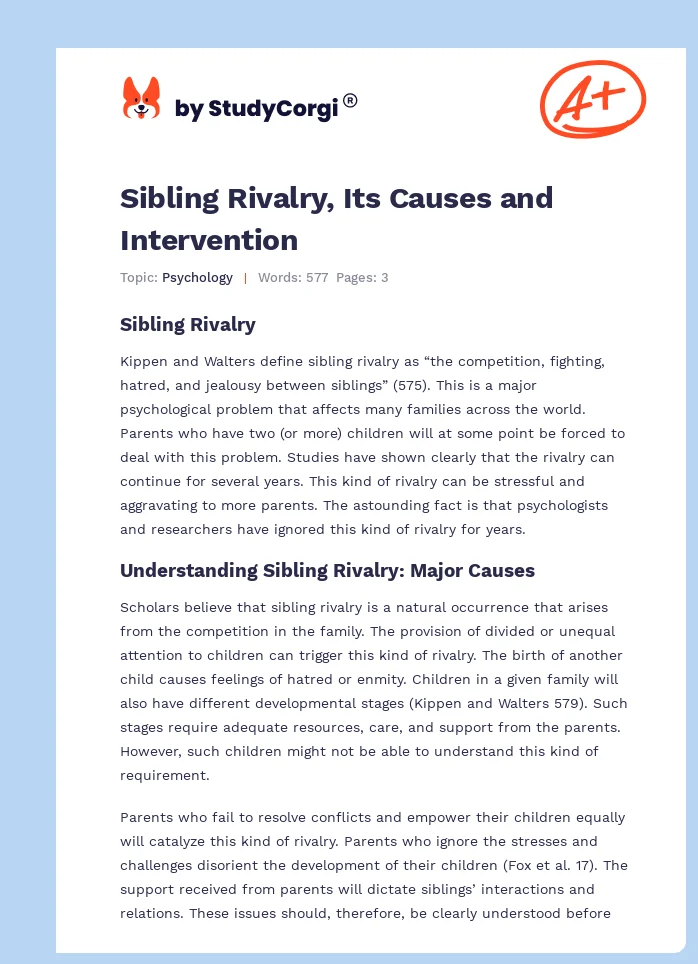 Sibling Rivalry, Its Causes and Intervention. Page 1