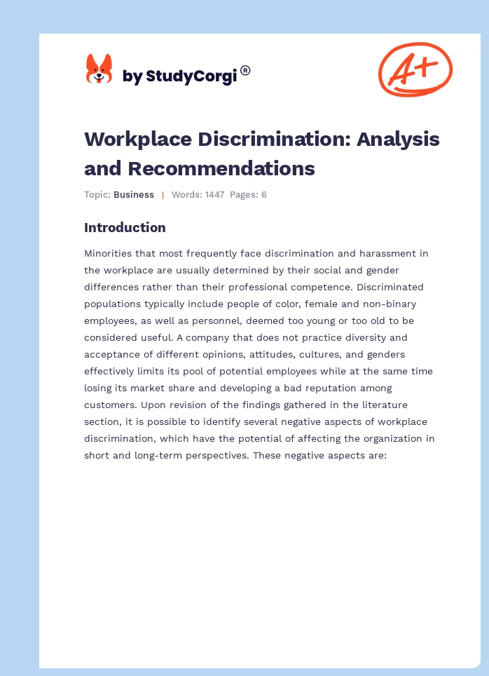 Workplace Discrimination: Analysis and Recommendations. Page 1