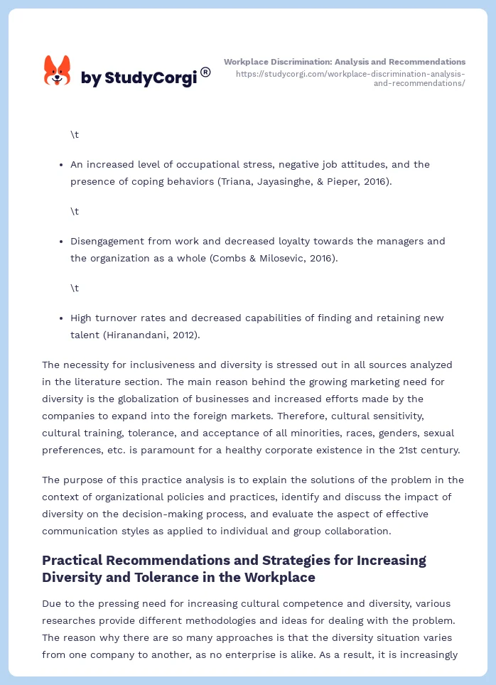 Workplace Discrimination: Analysis and Recommendations. Page 2