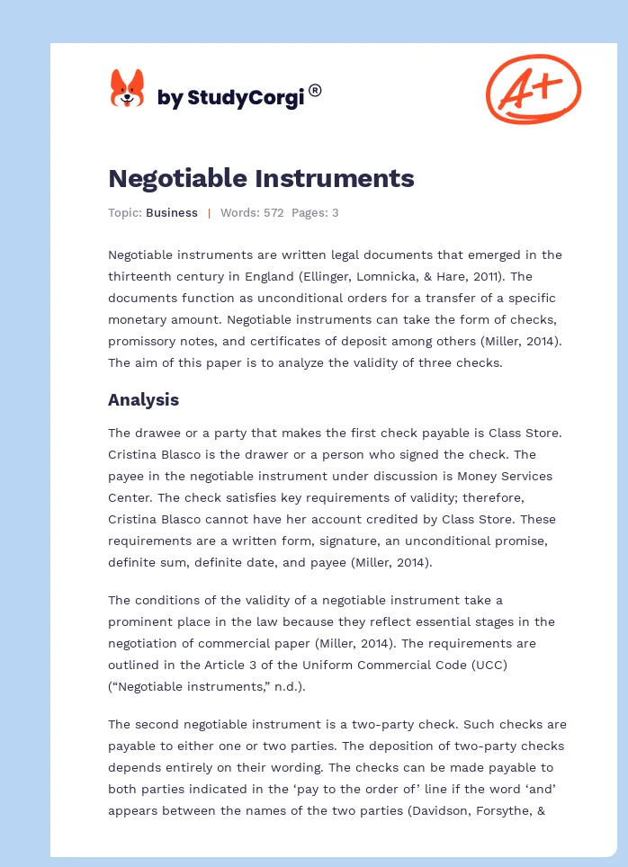 Negotiable Instruments. Page 1