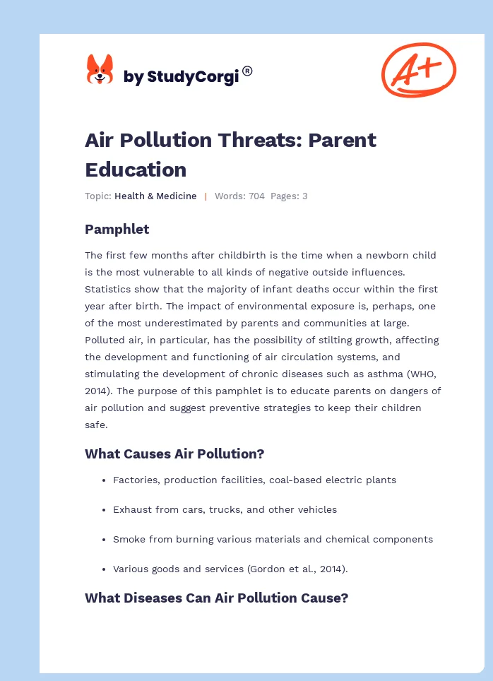 Air Pollution Threats: Parent Education. Page 1