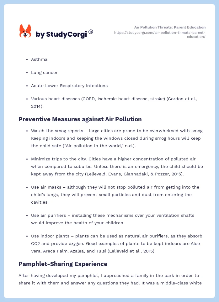 Air Pollution Threats: Parent Education. Page 2