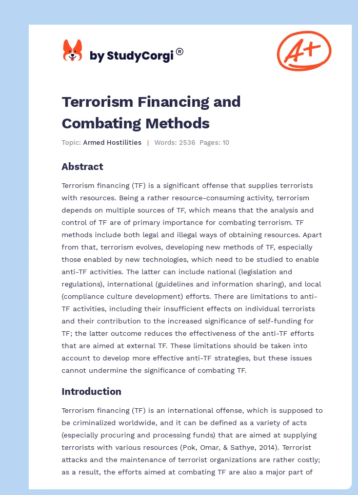 Terrorism Financing and Combating Methods. Page 1
