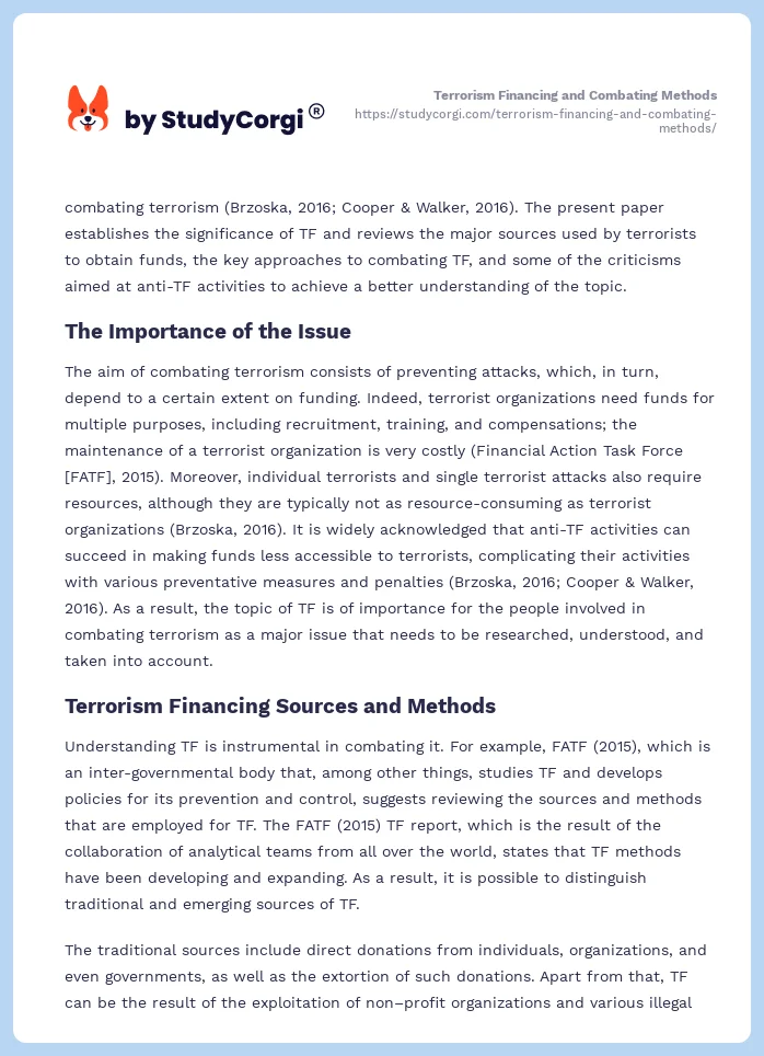 Terrorism Financing and Combating Methods. Page 2