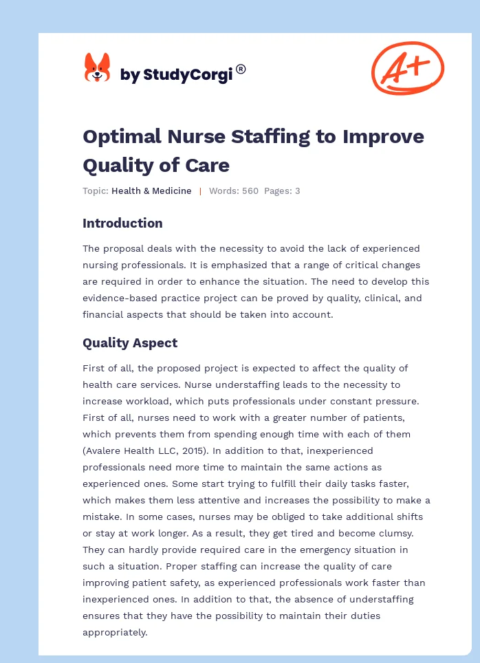 Optimal Nurse Staffing to Improve Quality of Care. Page 1