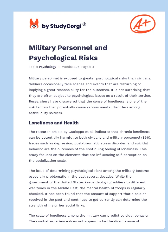 Military Personnel and Psychological Risks. Page 1