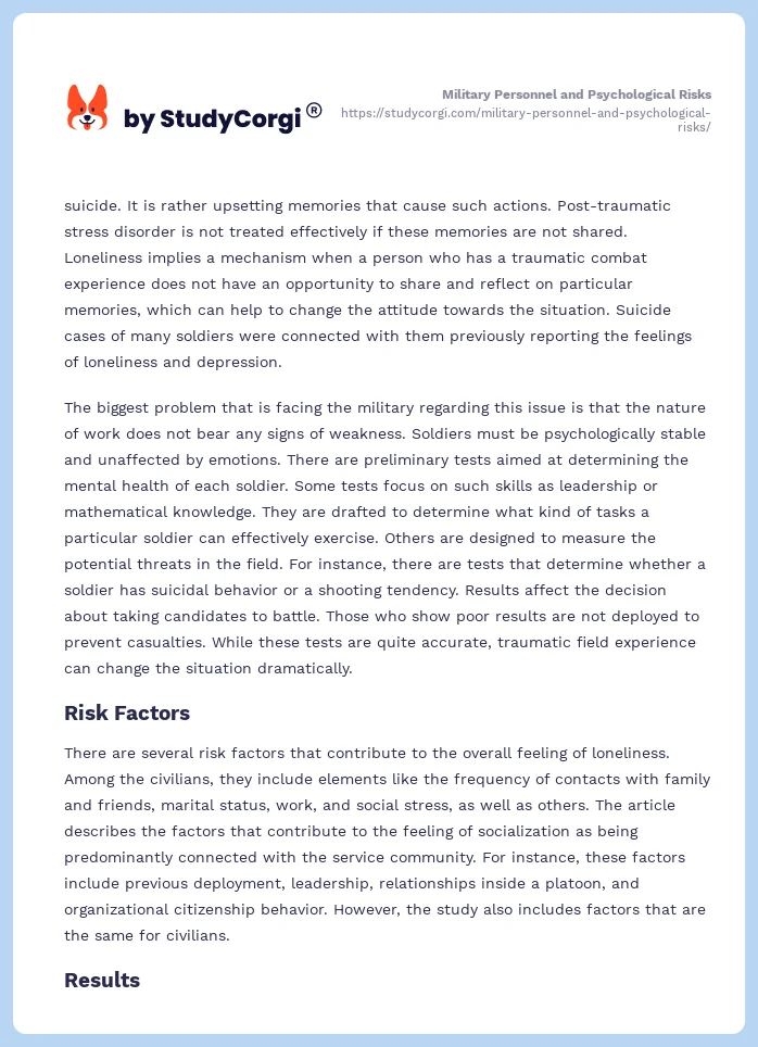 Military Personnel and Psychological Risks. Page 2
