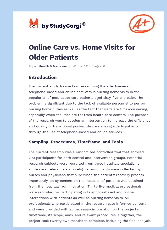 Online Care vs. Home Visits for Older Patients. Page 1