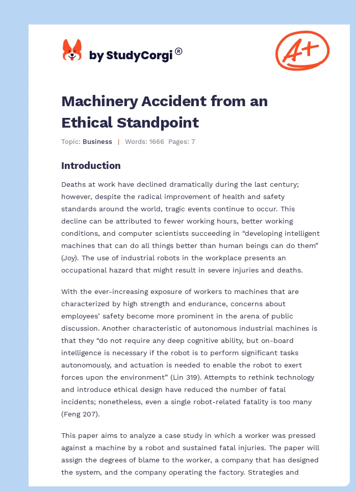 Machinery Accident from an Ethical Standpoint. Page 1