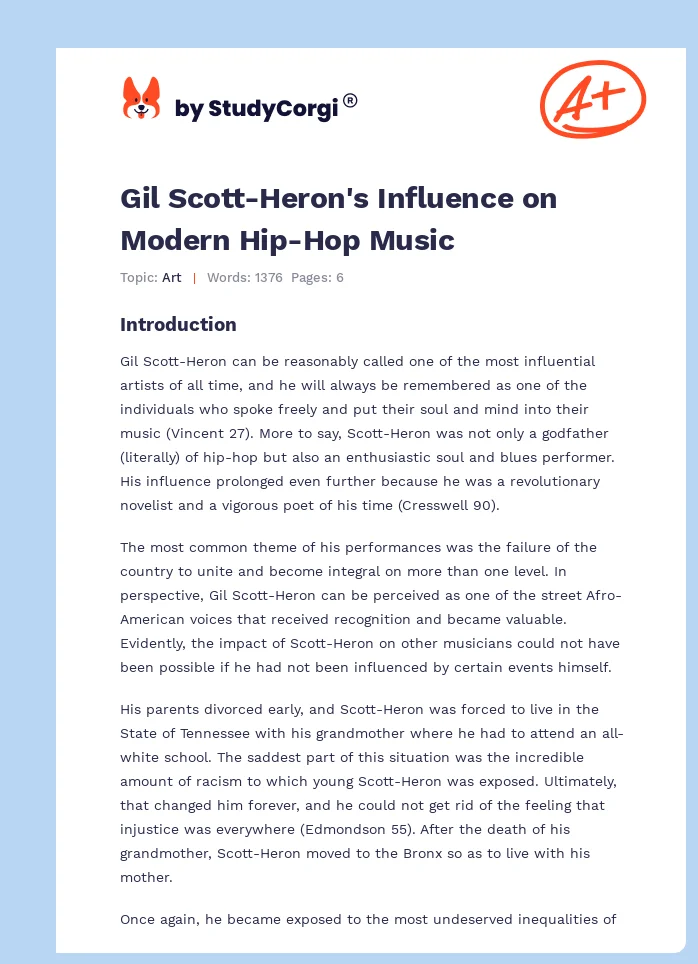 Gil Scott-Heron's Influence on Modern Hip-Hop Music. Page 1