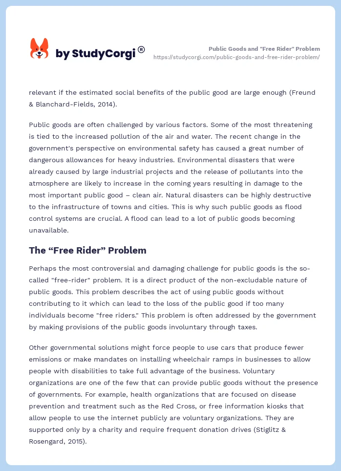 Public Goods and "Free Rider" Problem. Page 2