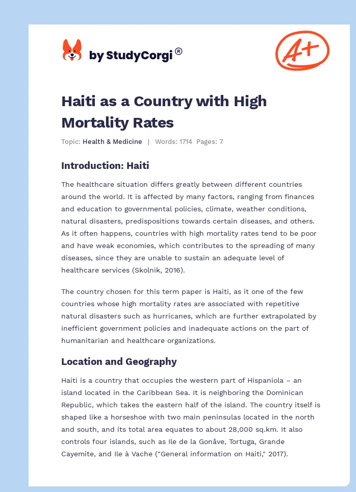 Haiti as a Country with High Mortality Rates. Page 1