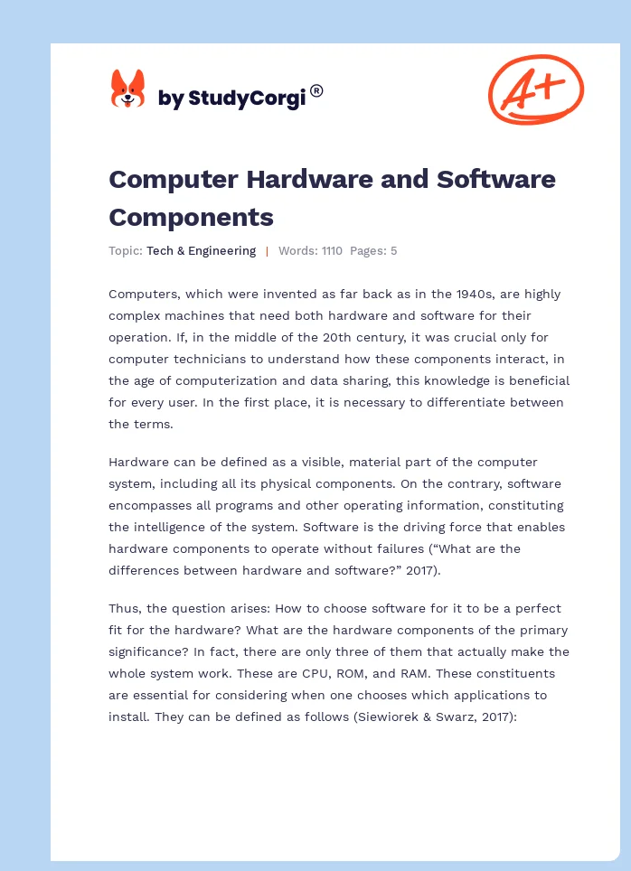 Computer Hardware and Software Components. Page 1