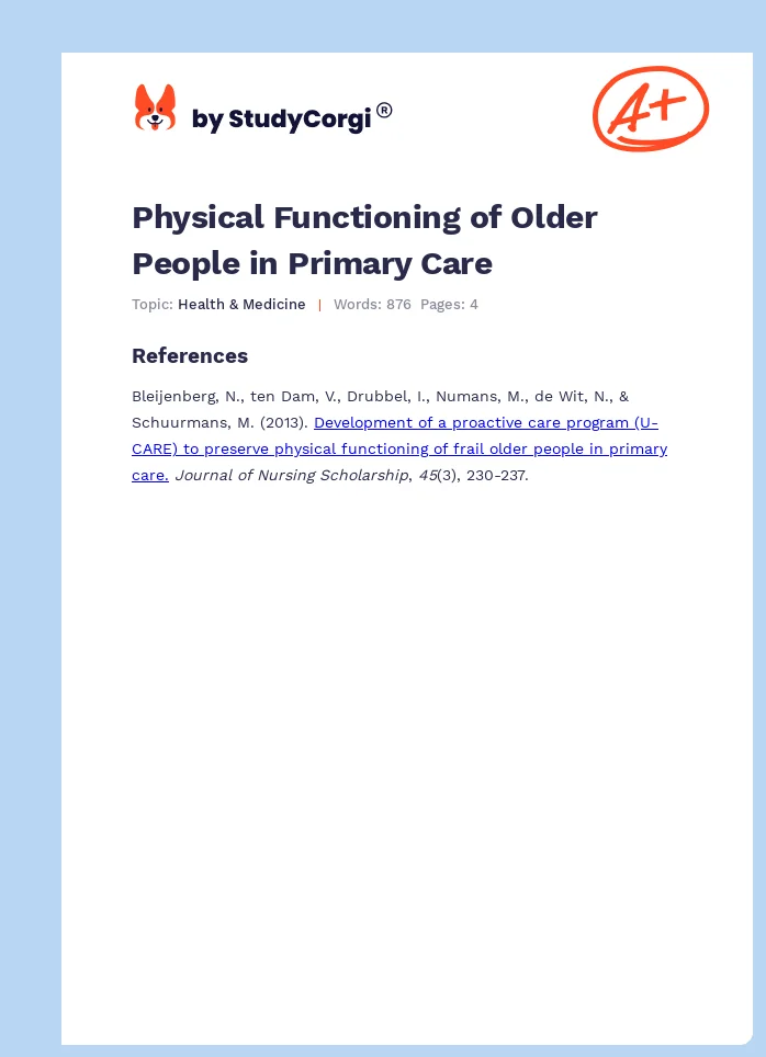 Physical Functioning of Older People in Primary Care. Page 1