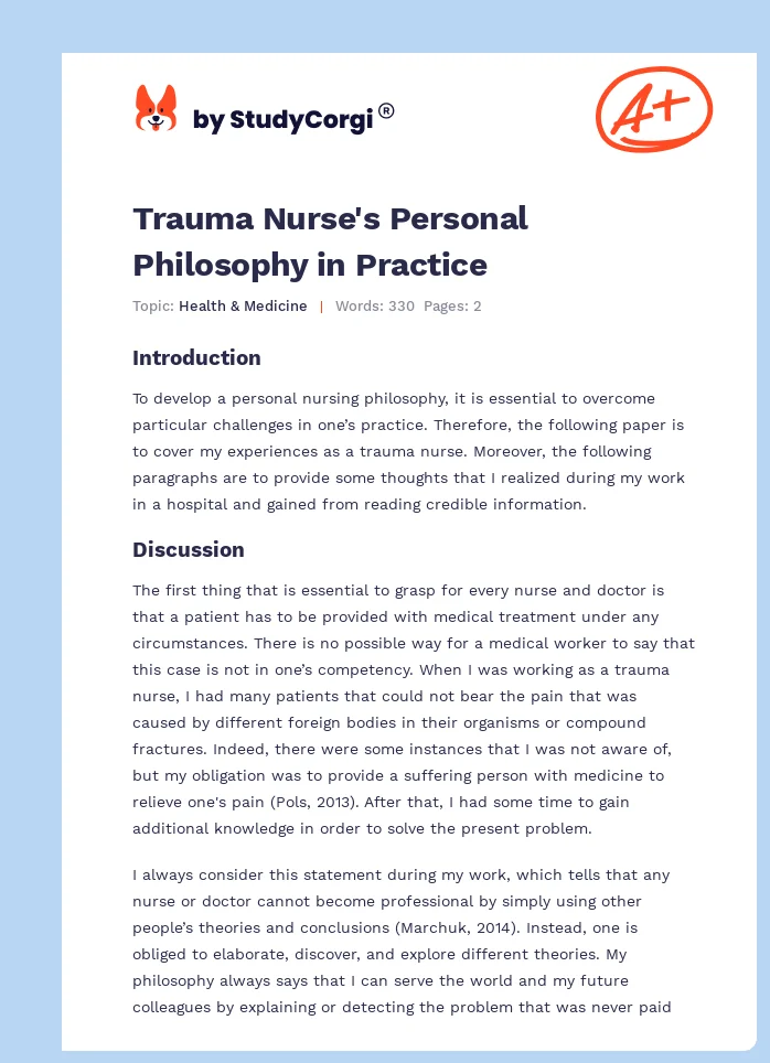 Trauma Nurse's Personal Philosophy in Practice. Page 1