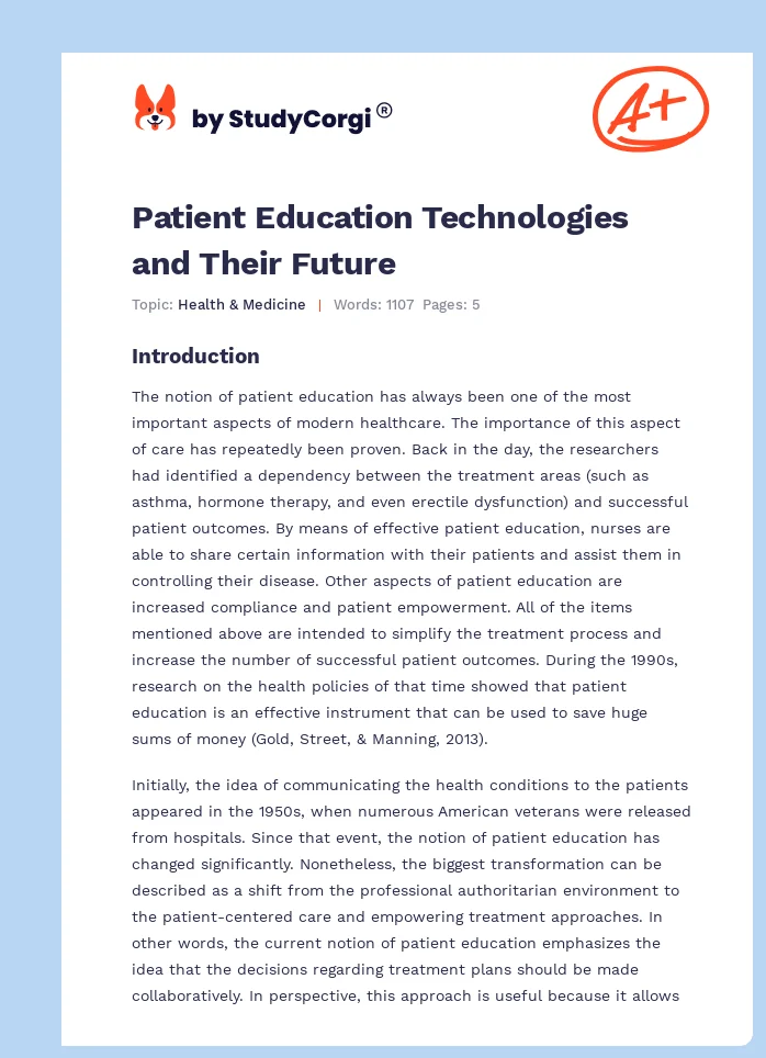 Patient Education Technologies and Their Future. Page 1