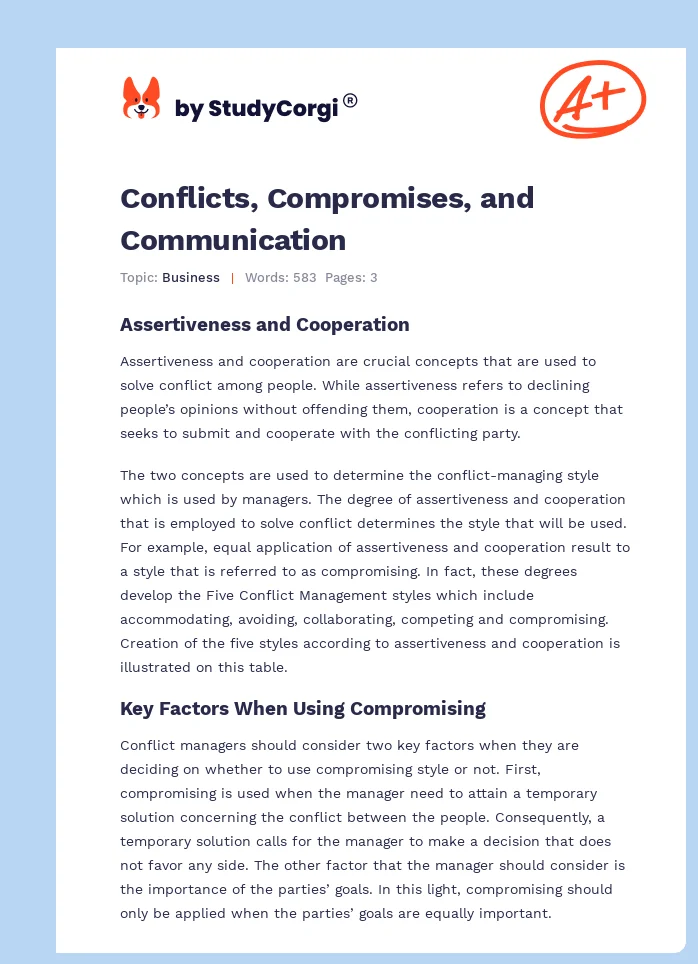 Conflicts, Compromises, and Communication. Page 1