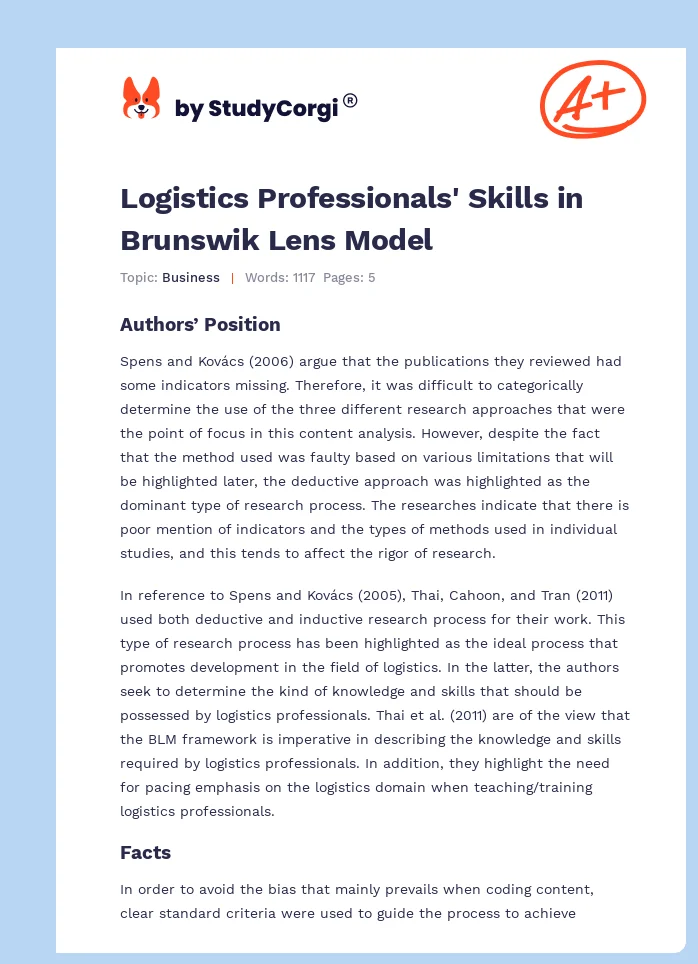 Logistics Professionals' Skills in Brunswik Lens Model. Page 1