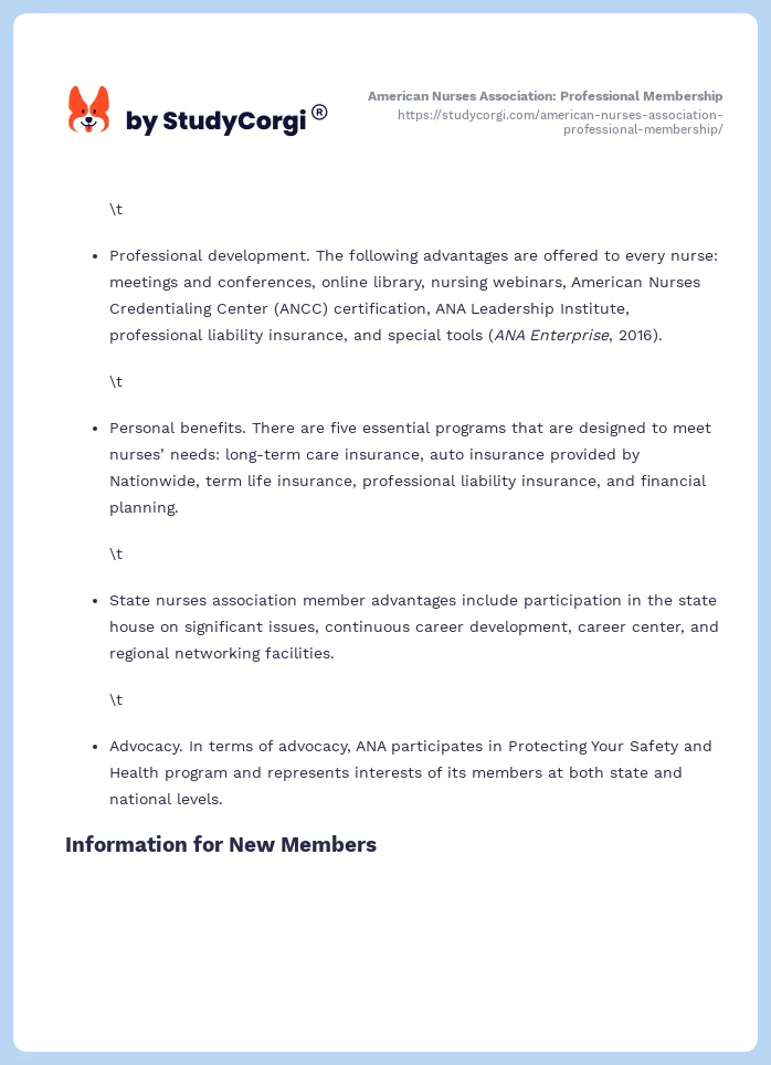 American Nurses Association: Professional Membership. Page 2