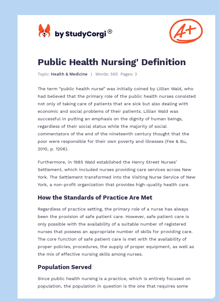 Public Health Nursing' Definition. Page 1