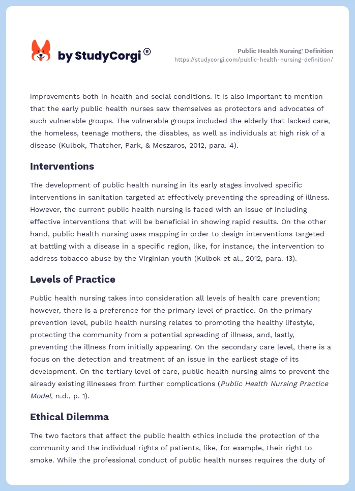 Public Health Nursing' Definition. Page 2