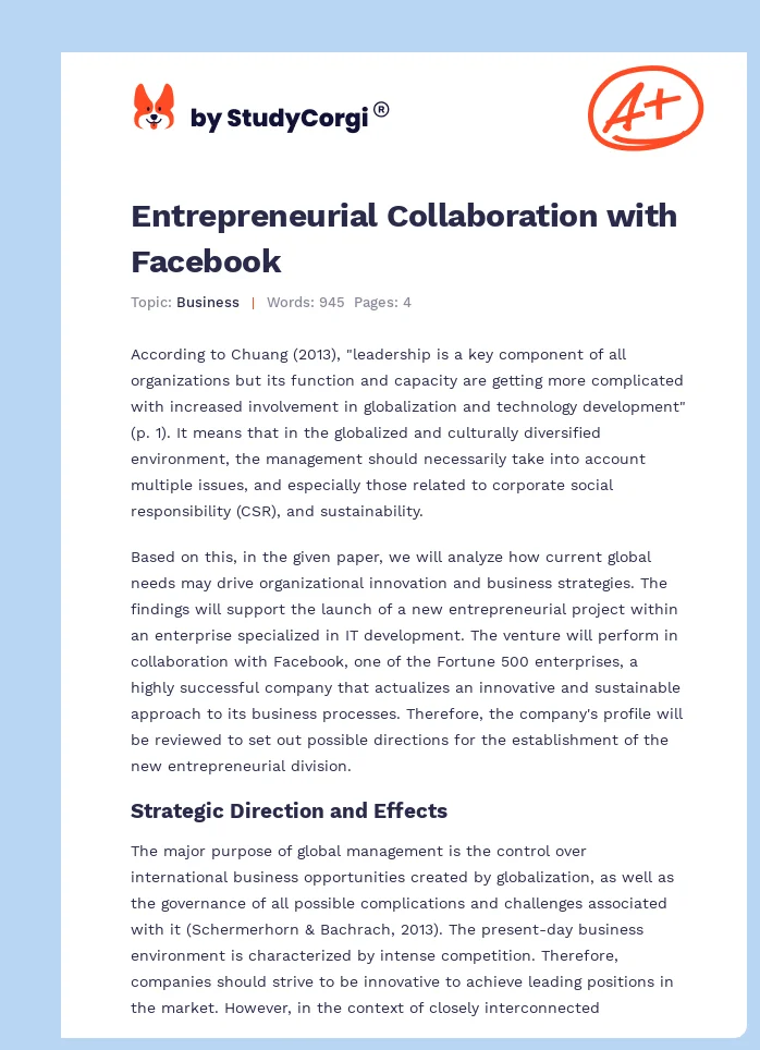 Entrepreneurial Collaboration with Facebook. Page 1