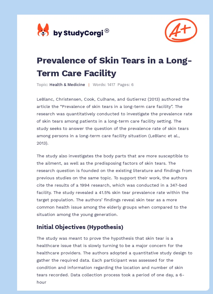 Prevalence of Skin Tears in a Long-Term Care Facility. Page 1