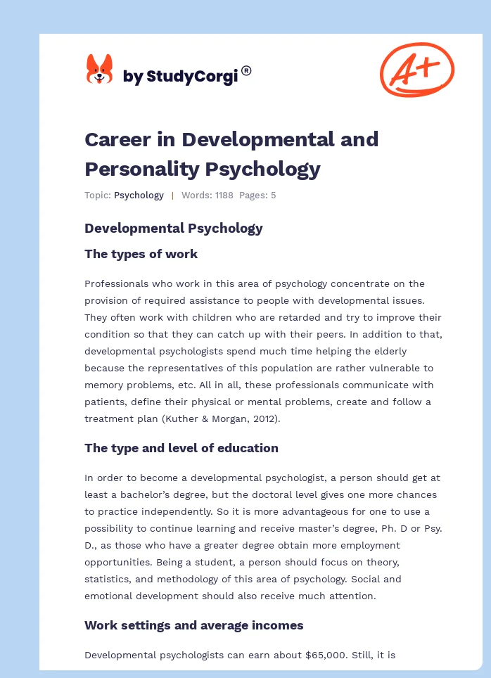 Career in Developmental and Personality Psychology. Page 1