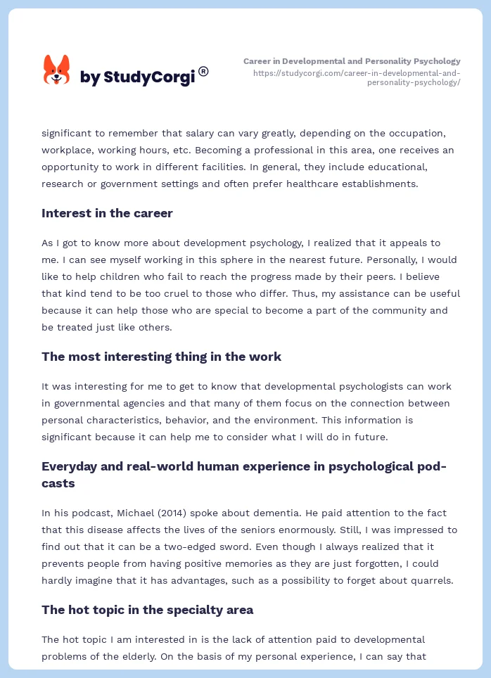 Career in Developmental and Personality Psychology. Page 2