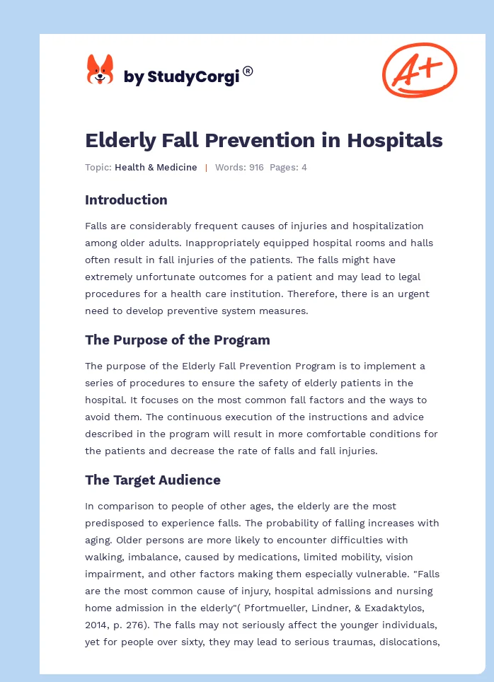 Elderly Fall Prevention in Hospitals. Page 1