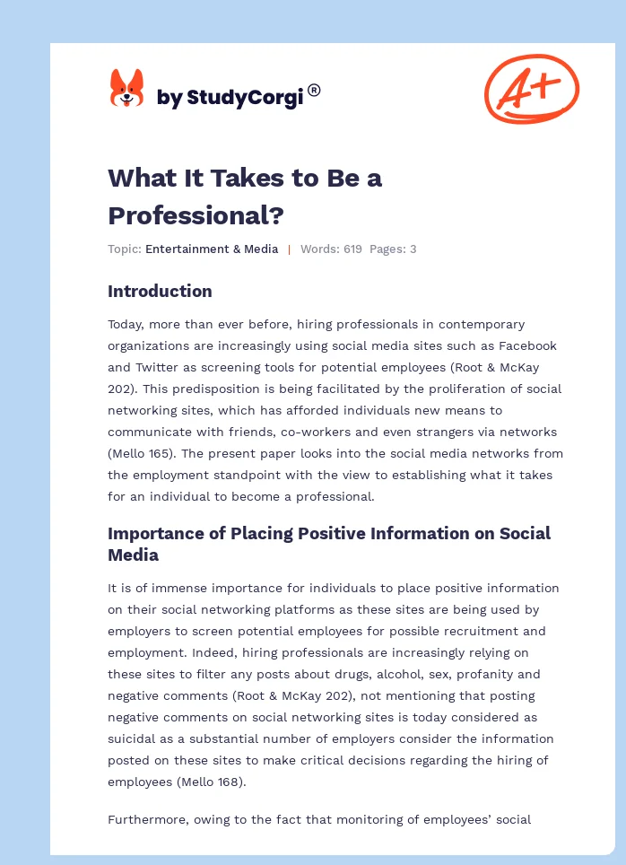 What It Takes to Be a Professional?. Page 1